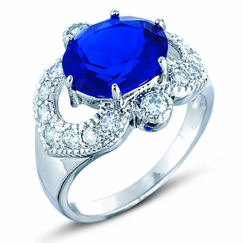 STERLING SILVER RING WITH BLUE AND CLEAR CZ STONES