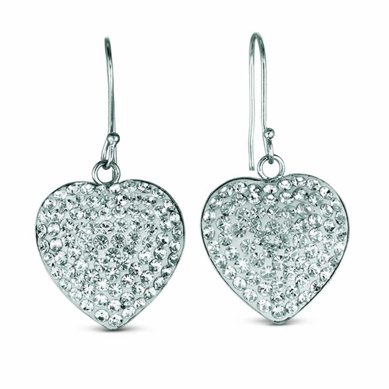 STERLING SILVER HEART DANGLE EARRINGS WITH CRYSTALS