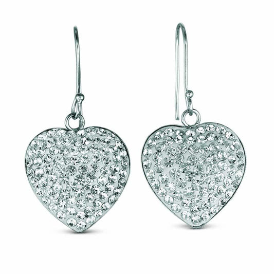 STERLING SILVER HEART DANGLE EARRINGS WITH CRYSTALS