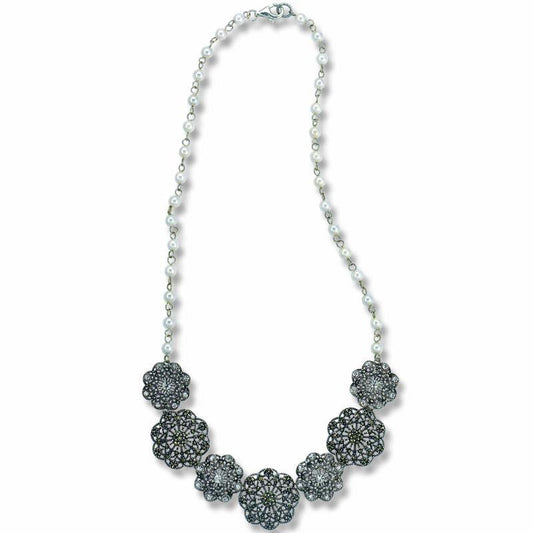 STERLING SILVER NECKLACE WITH MARCASITE AND CRYSTALS