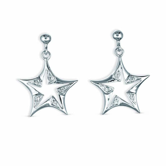 STERLING SILVER STAR EARRINGS WITH CZ STONES