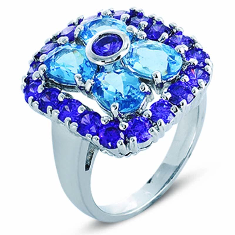 STERLING SILVER RING WITH PURPLE AND BLUE CZ STONES