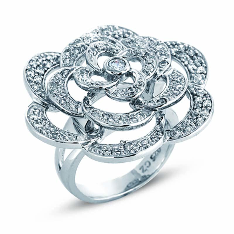 STERLING SILVER FLOWER RING WITH CZ STONES