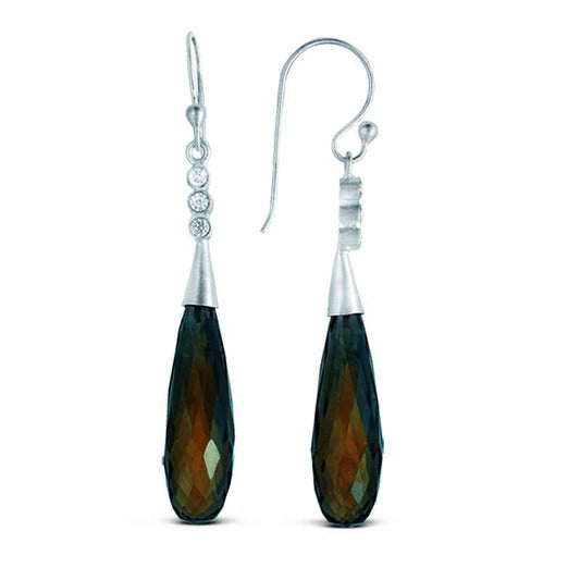 STERLING SILVER DANGLE EARRINGS WITH SMOKY QUARTZ