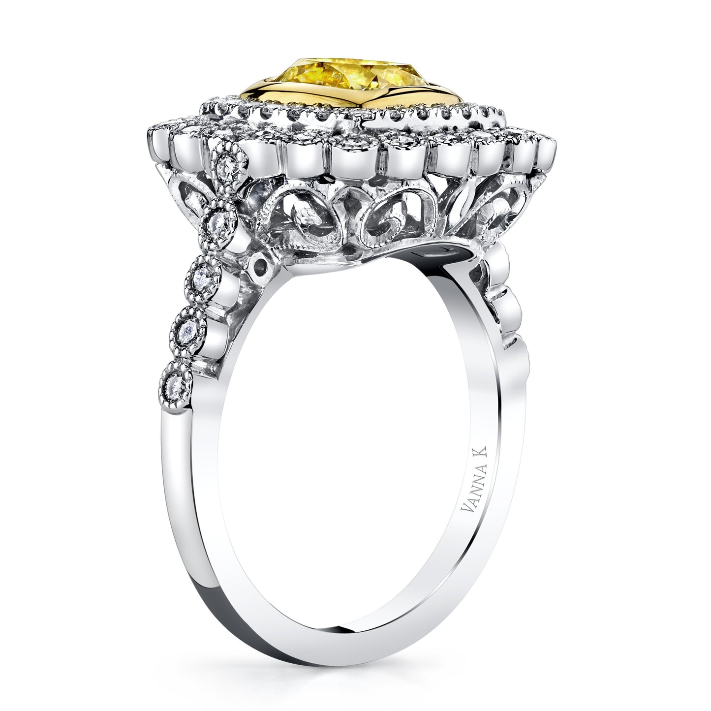 18K YELLOW DIAMOND HALO ENGAGEMENT RING