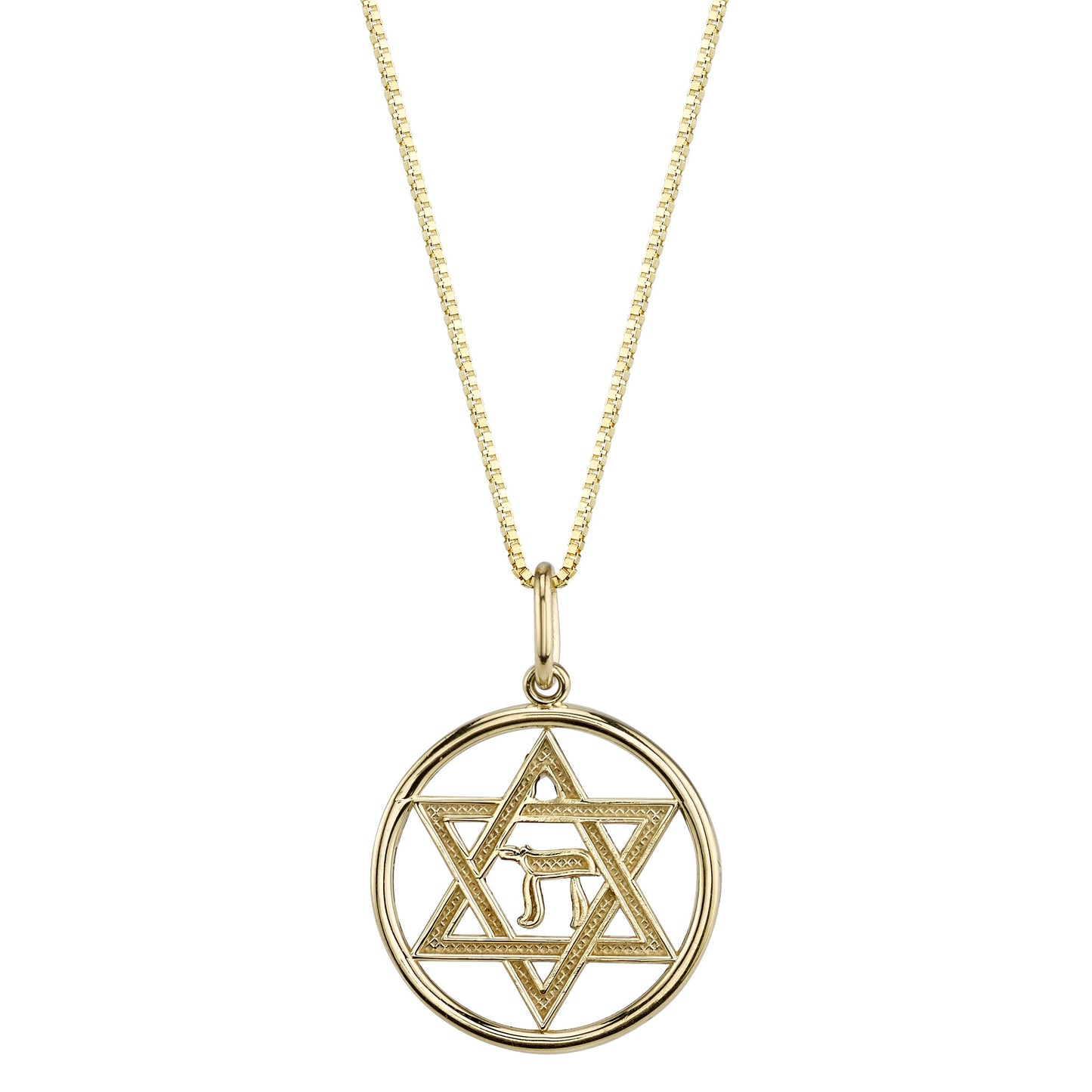 14K YELLOW GOLD STAR OF DAVID CHAI NECKLACE