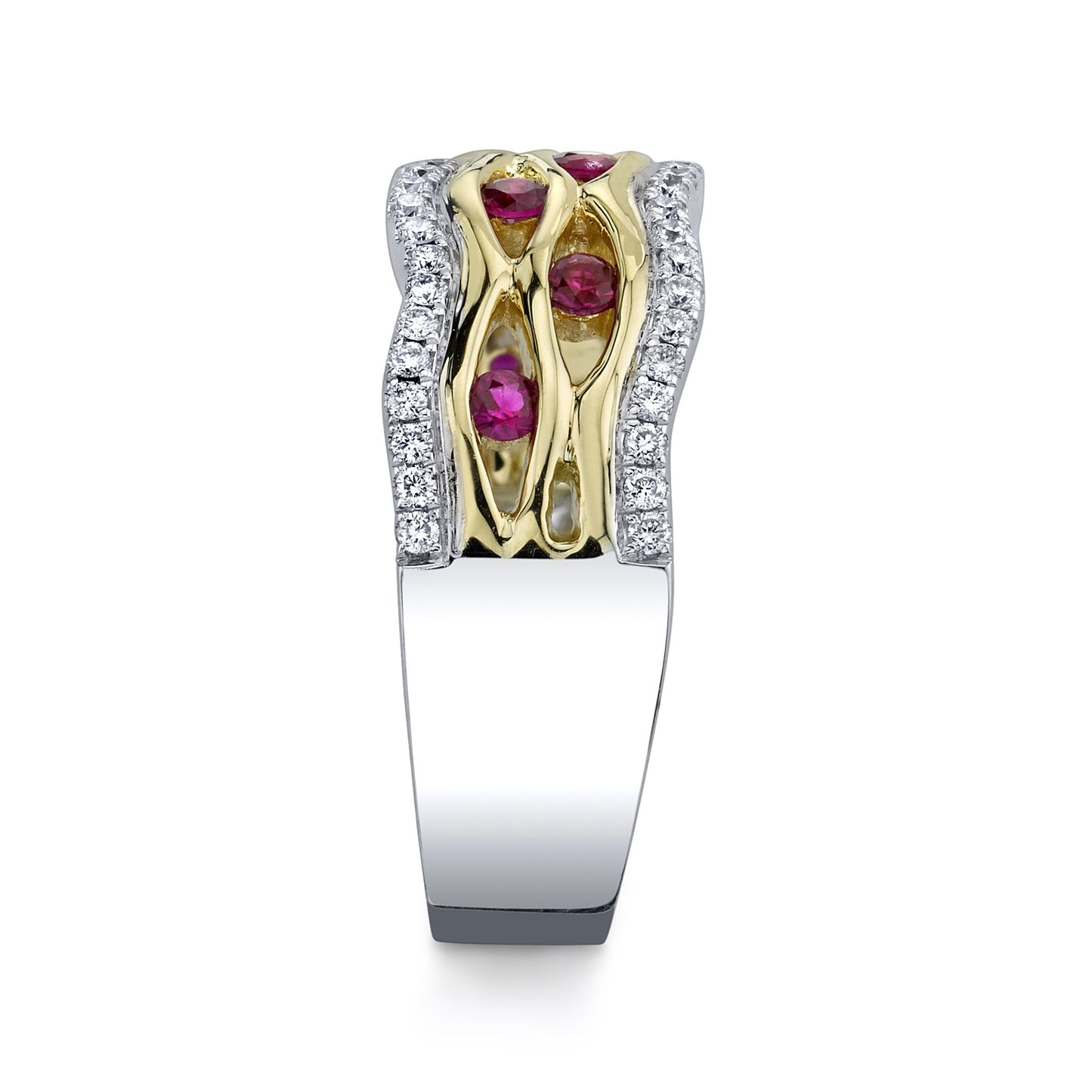 18K TWO TONE DIAMOND AND RUBY FASHION RING