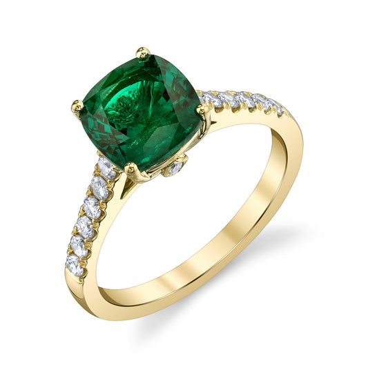 14K YELLOW GOLD FASHION DIAMOND AND EMERALD RING
