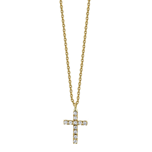 14K YELLOW GOLD DIAMOND CROSS NECKLACE