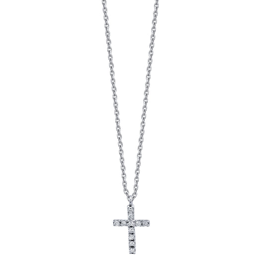 14K WHITE GOLD DIAMOND CROSS NECKLACE