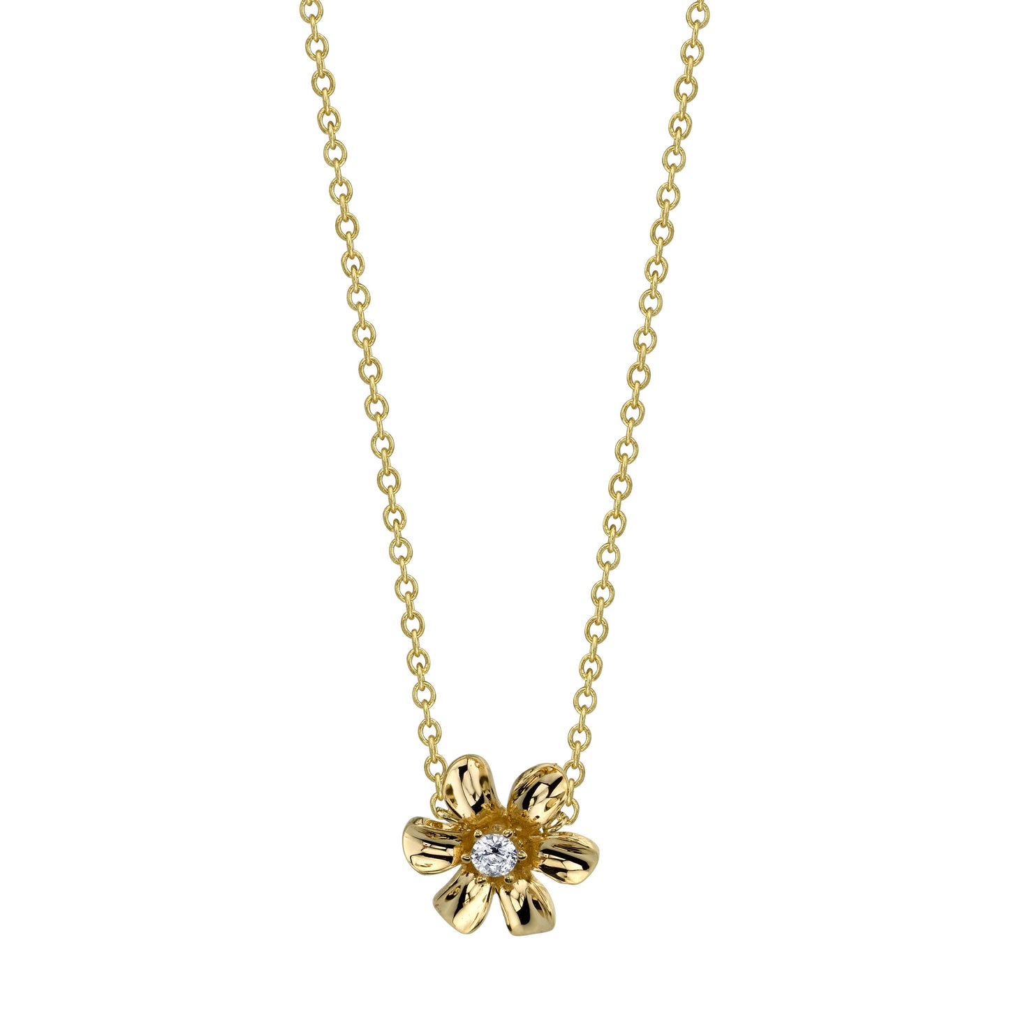 14K YELLOW GOLD FLOWER NECKLACE WITH DIAMOND