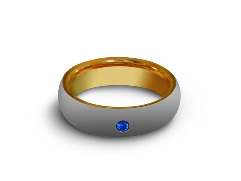 High Polish Yellow Gold Tungsten Wedding Band - Yellow Gold Plated Inlay - Engagement Ring - Two Tone - Dome Shaped - Comfort Fit  6mm - Vantani Wedding Bands