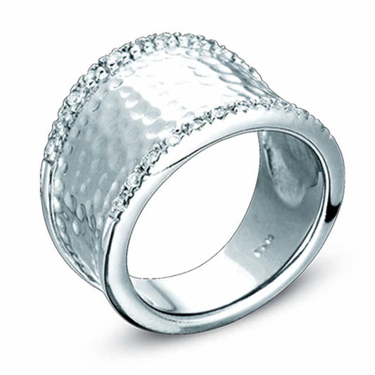 STERLING SILVER HAMMERED RING WITH CZ STONES