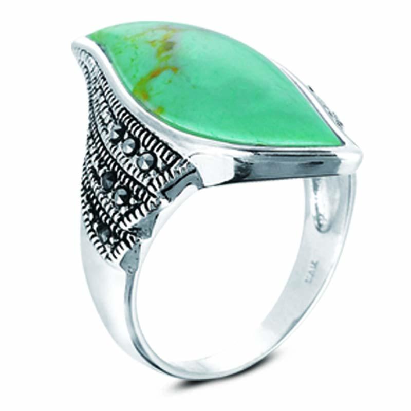 STERLING SILVER RING WITH TURQUOISE AND MARCASITES