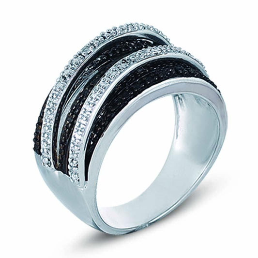 STERLING SILVER RING WITH BLACK AND CLEAR CZ STONES