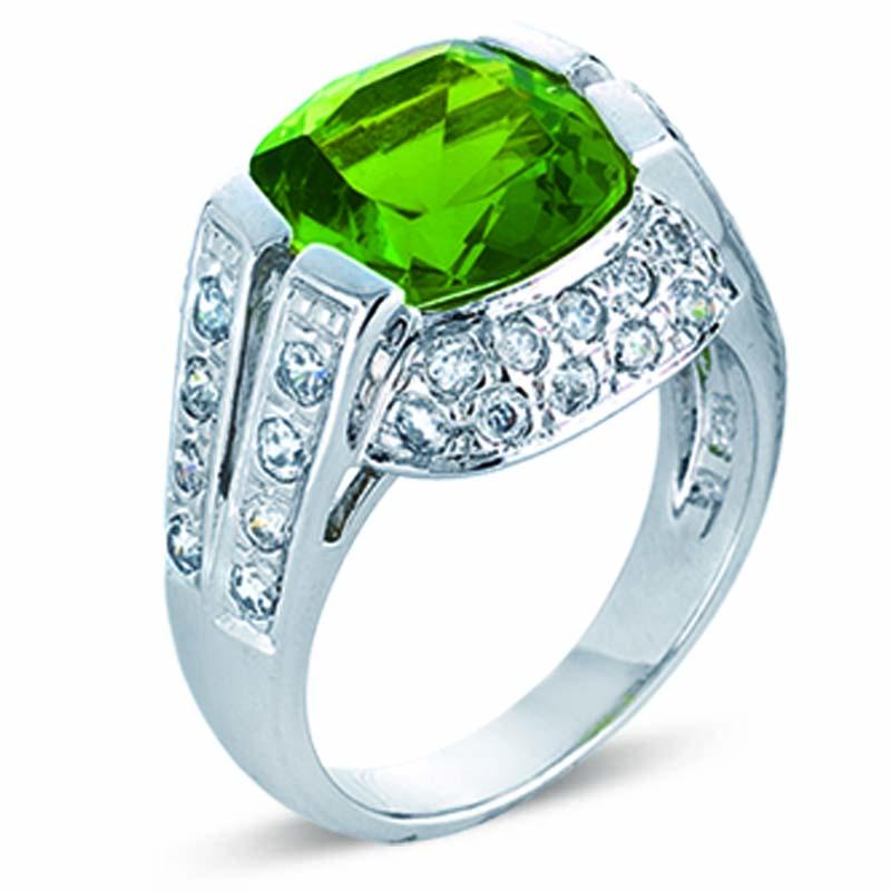 STERLING SILVER RING WITH CZ'S AND PERIDOT