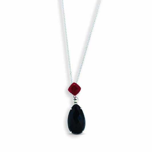 STERLING SILVER PENDANT NECKLACE WITH BLACK AND RED ONYX