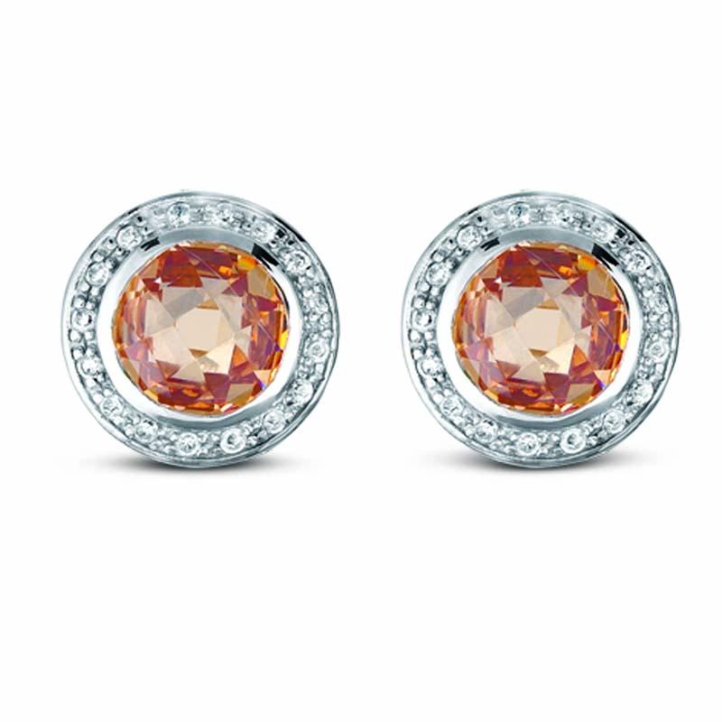 STERLING SILVER ROUND EARRINGS WITH CHAMPAGNE CZ STONE