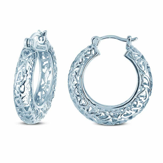 STERLING SILVER HOOP EARRINGS WITH HEART DESIGN