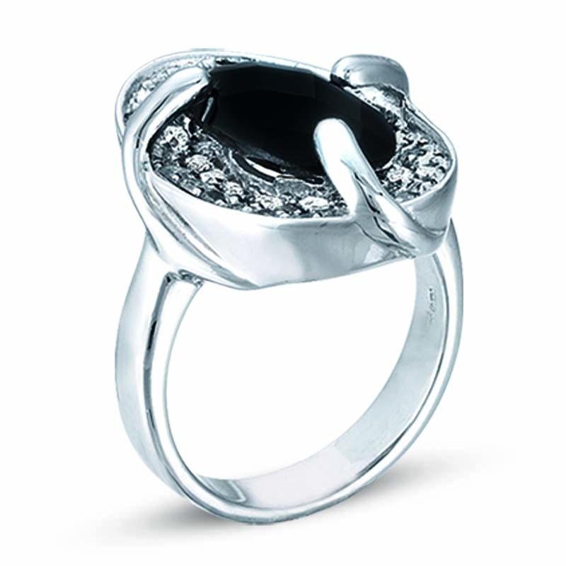 STERLING SILVER RING WITH BLACK AND CLEAR CZ STONES