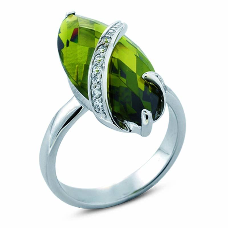 STERLING SILVER RING WITH OLIVE AND CLEAR CZ STONES