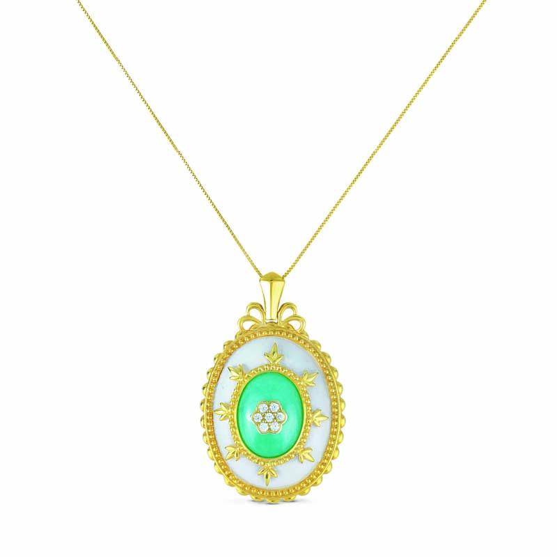 STERLING SILVER GOLD PLATED PENDANT NECKLACE WITH AQUA AND WHITE RESIN