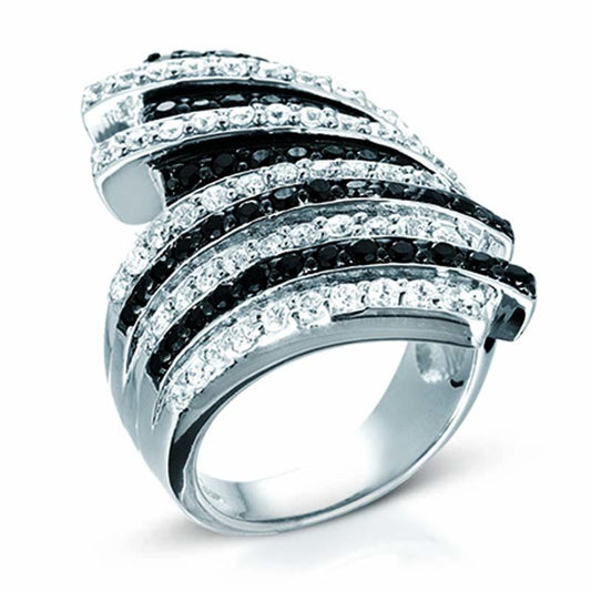 STERLING SILVER RING WITH BLACK AND CLEAR CZ STONES