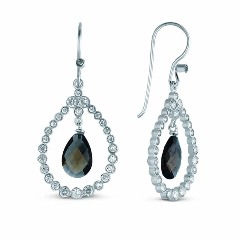 STERLING SILVER DANGLE EARRINGS WITH SMOKY QUARTZ