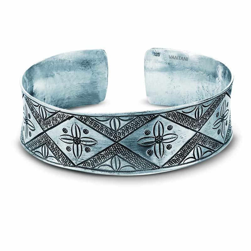STERLING SILVER CUFF BANGLE WITH DESIGN