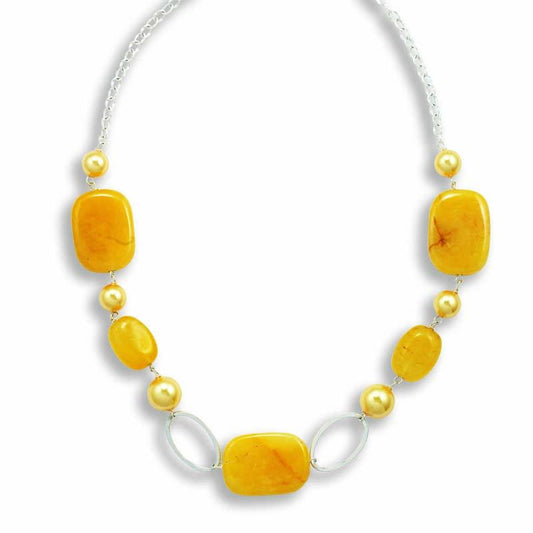 STERLING SILVER NECKLACE WITH SWAROVSKI PEARLS AND YELLOW AGATE