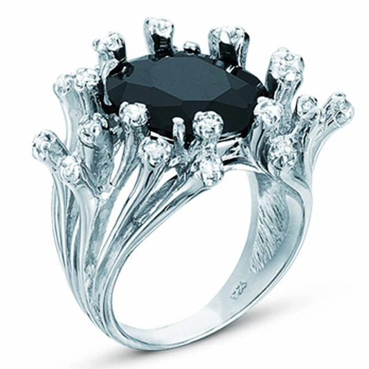 STERLING SILVER RING WITH BLACK CENTER CZ STONE