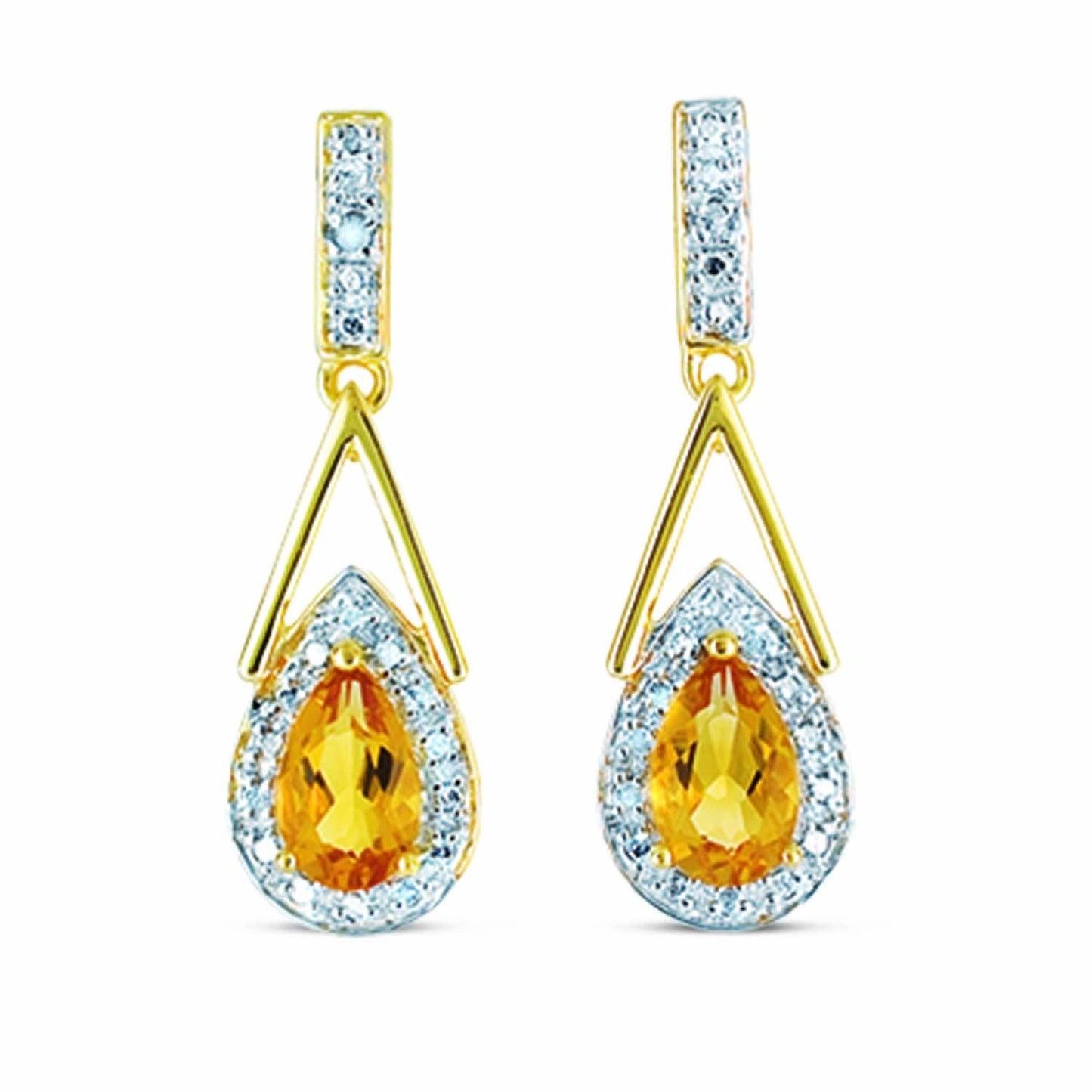 STERLING SILVER GOLD OVERLAY EARRINGS WITH CENTER CITRINE CZ STONE