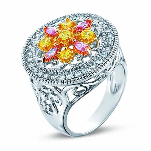 STERLING SILVER RING WITH MULTI-COLORED CZ STONES