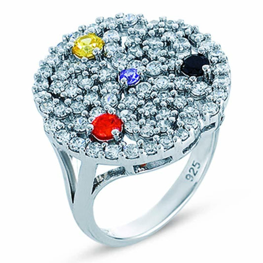 STERLING SILVER RING WITH MULTI-COLORED CZ STONES