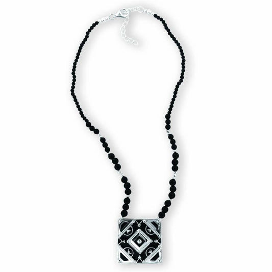 STERLING SILVER NECKLACE WITH BLACK ONYX AND ENAMEL