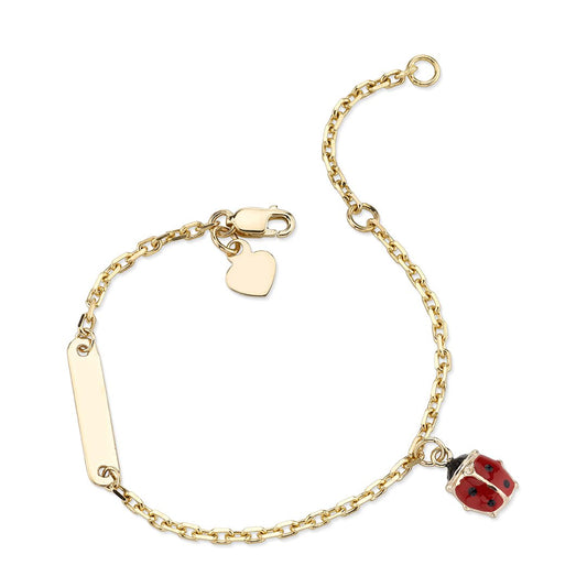 14K YELLOW GOLD KIDS LADYBUG ID BRACELET 5" OR 6"