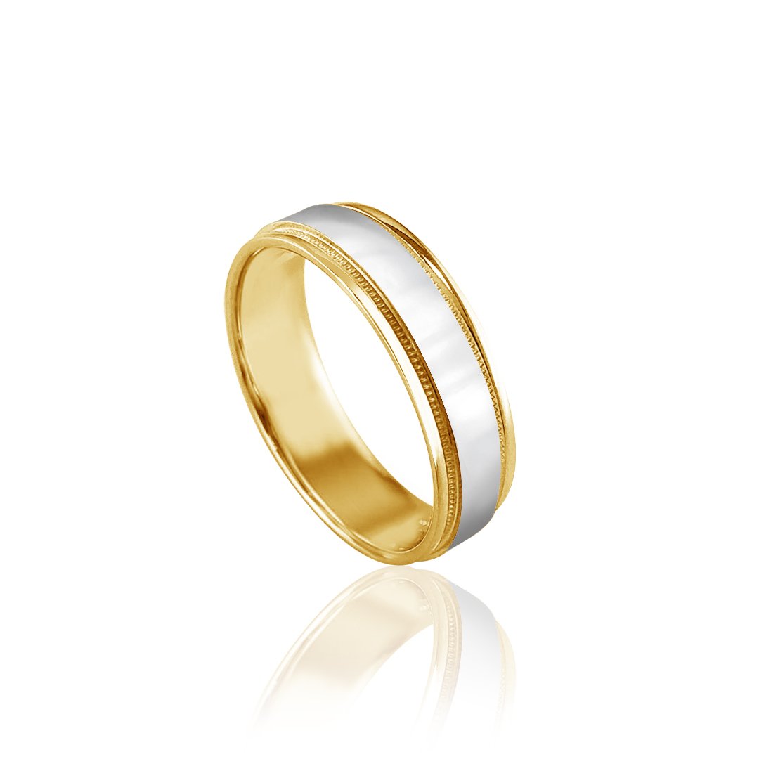 14K YELLOW/WHITE GOLD POLISH/FLAT 6.6MM WEDDING BAND