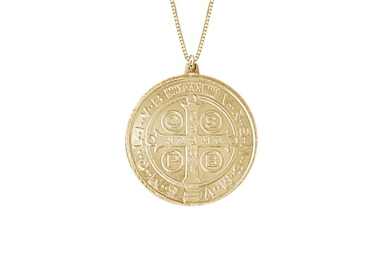 14K YELLOW GOLD 15MM ROUND ST. BENEDICT MEDAL