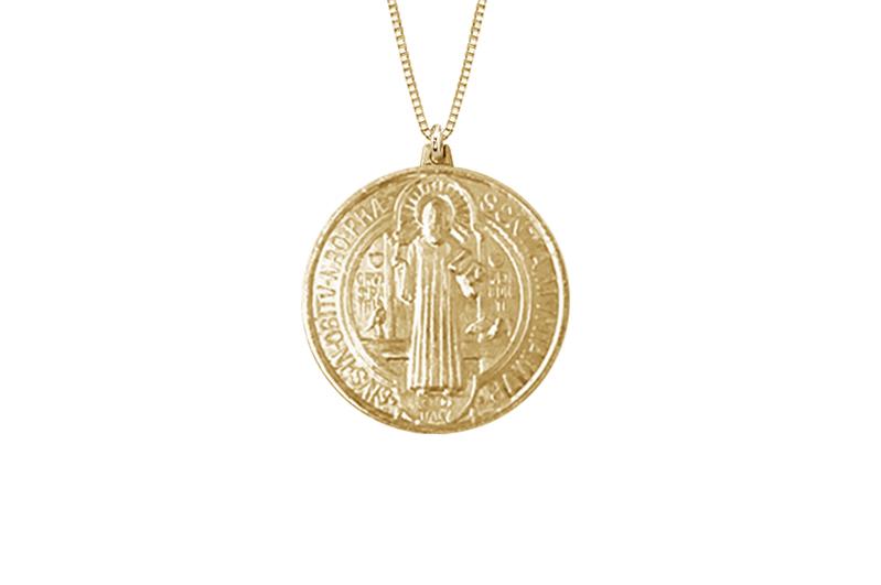 14K YELLOW GOLD 12MM ROUND ST. BENEDICT MEDAL