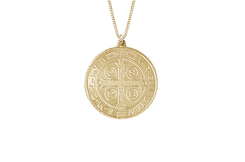 14K YELLOW GOLD 12MM ROUND ST. BENEDICT MEDAL