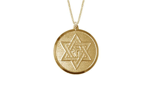 14K YELLOW GOLD 15MM ROUND STAR OF DAVID CHAI MEDAL