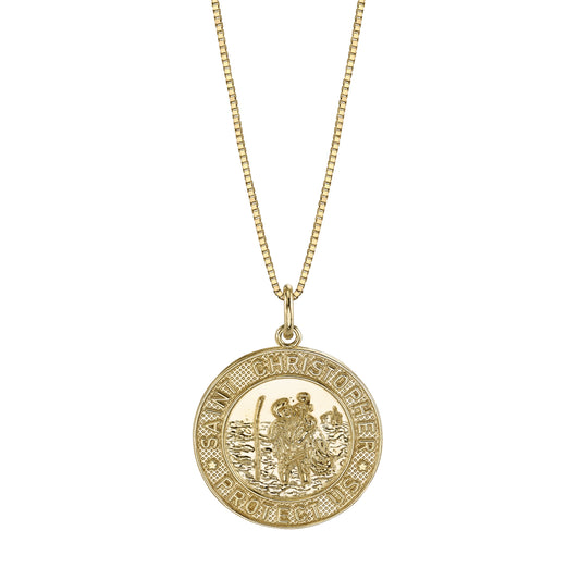 14K YELLOW GOLD SAINT CHRISTOPHER NECKLACE