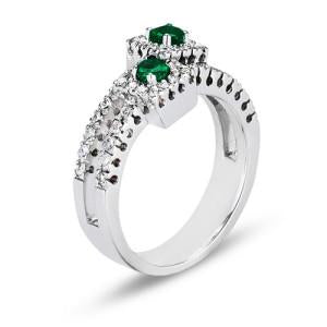 14K WHITE GOLD FASHION RING WITH DIAMONDS AND EMERALDS