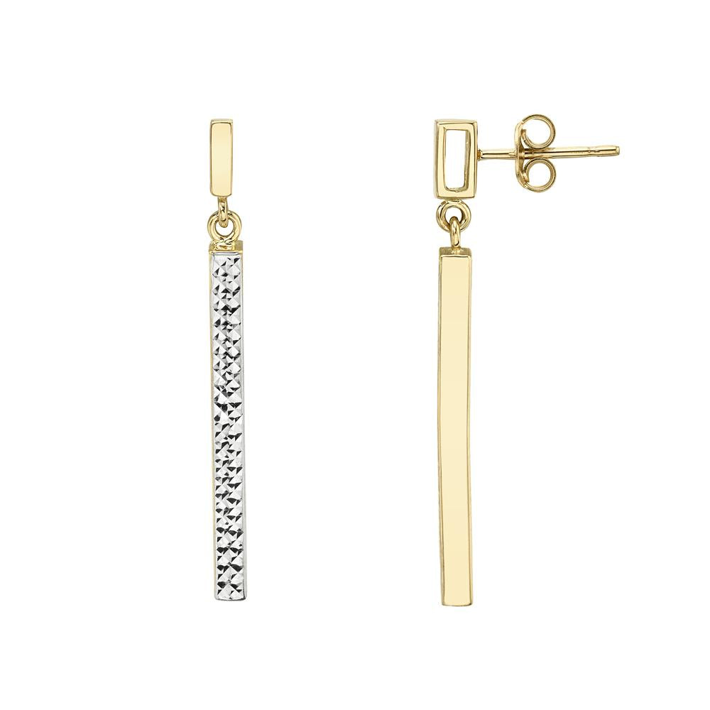 14K TWO TONE YELLOW AND WHITE DIAMOND CUT GOLD EARRINGS