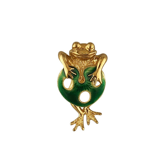 14K YELLOW GOLD ENAMEL FROG CHARM