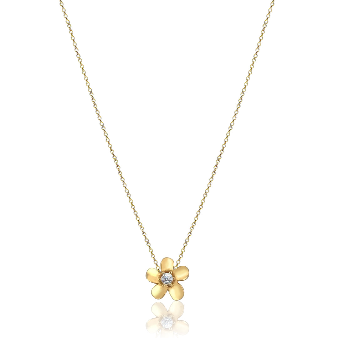 14K Yellow gold flower necklace with center cz