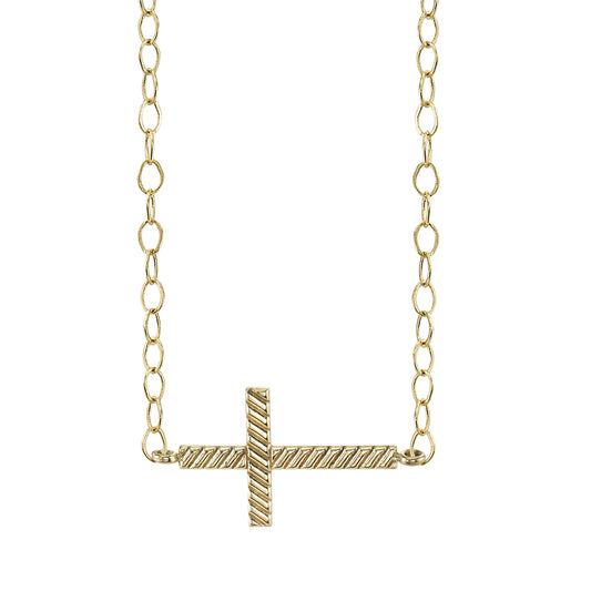 14K YELLOW GOLD SIDE CROSS NECKLACE