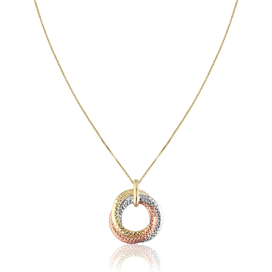 14K Tricolor circle pendant necklace