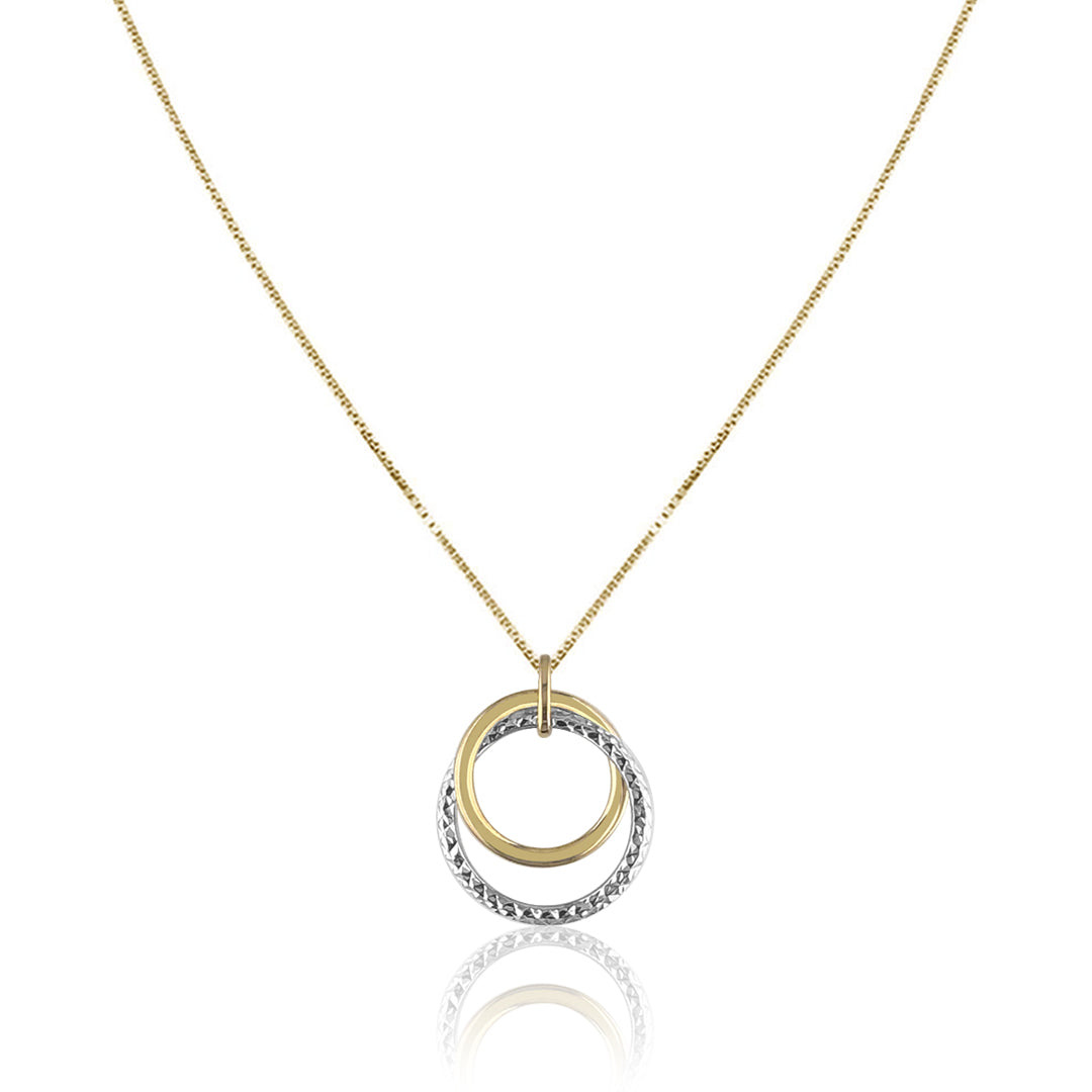 14K Two tone double circle pendant necklace