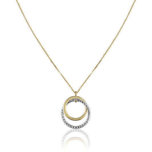 14K Two tone double circle pendant necklace